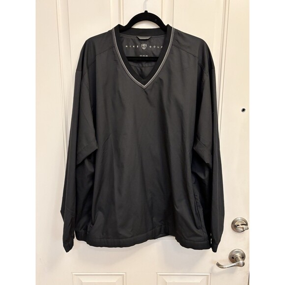 Nike Golf Men's Windbreaker Jacket Long Sleeve Black V-Neck CLIMA-FIT size XL - Picture 1 of 14
